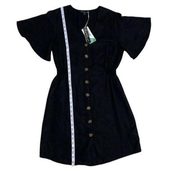 Velvet Heart Black V-Neck Flutter Sleeve Front Button Dress Size S - Picture 9 of 10